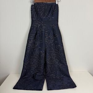 Hutch Navy Gold Floral Brocade Strapless Cropped Wide Leg Jumpsuit 2